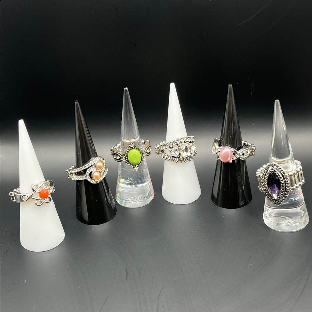 6 Stretchy Mixed Color Fashion Ring Set - Pink, Orange, Green, Purple